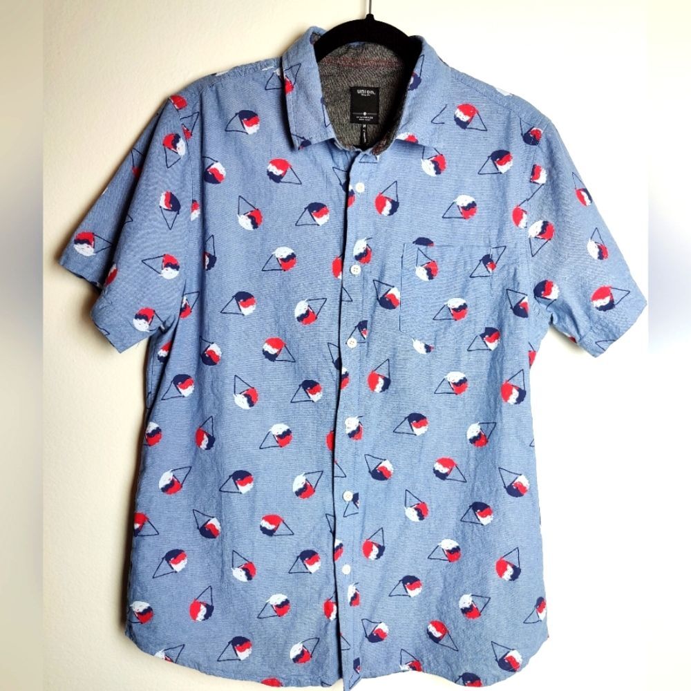 Union SEA//WA 100% Cotton Blue Ice Cream Cone Print Men's Shirt, Size M